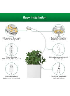 Sansi SANSI Grow Lights for Indoor Plants, Pot Clip LED Plant Lights for Indoor Growing, Full Spectrum, Plant Lamp with 4-Level Dimmable, Auto On Off 3 6 12 Hrs Timer for Succulents, Small Plant, White, 5V.  - Image 4