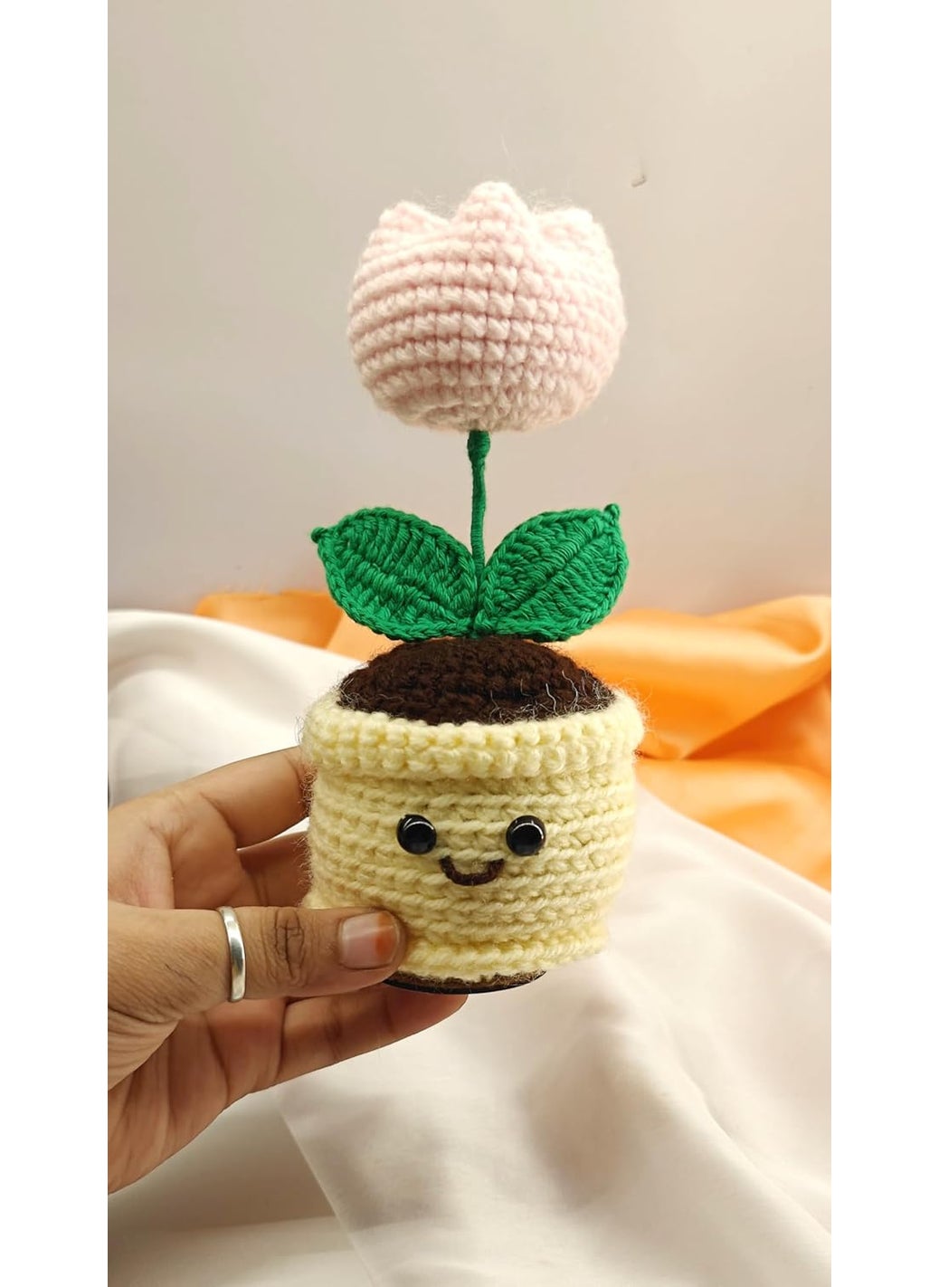 Knotsngifts Light Pink Tulip with White Mini Pot with Smiley Face