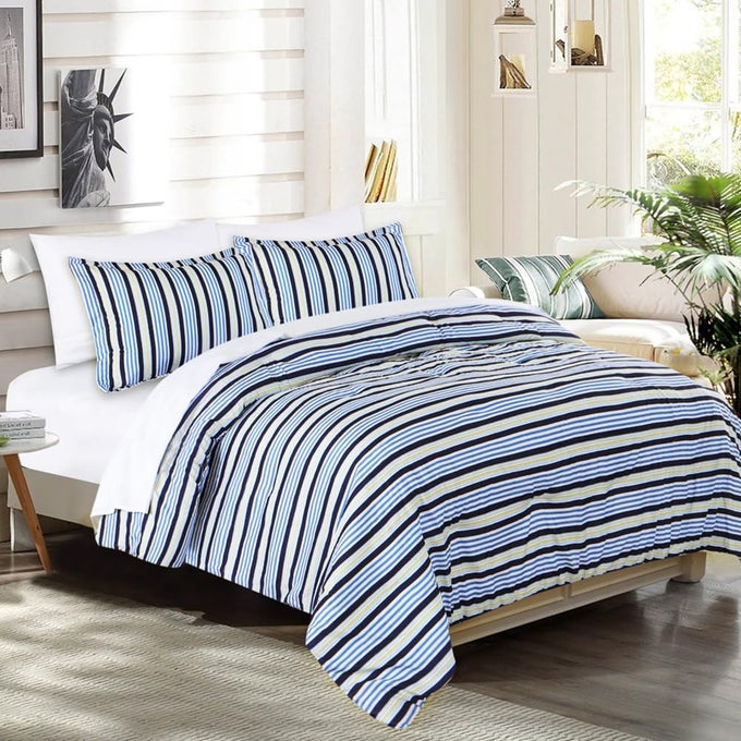 QUEEN COMFORTER SET 7 PIECE BEDDING SETS BLUE BED IN A BAG BEDSPREADS QUEEN SIZE WITH COMFORTER SHEETS PILLOWCASES SHAMSSOFT DOWN ALTERNATIVE BED SET FOR ALL SEASON