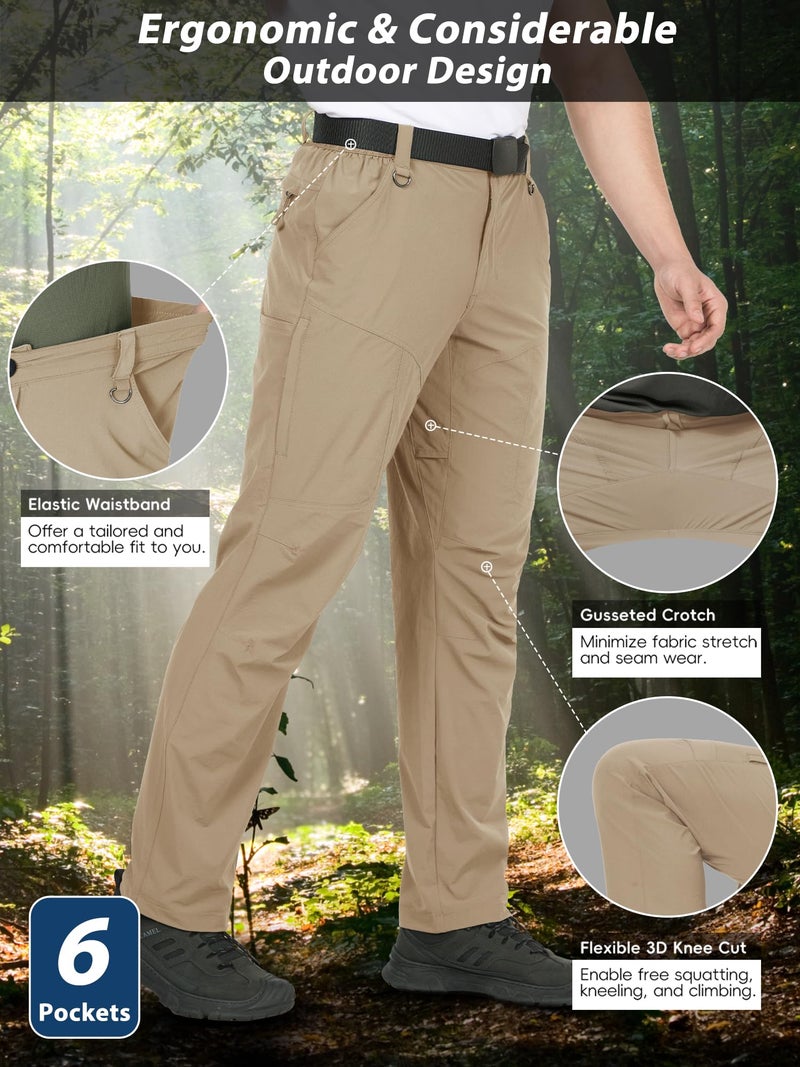 Zoofly Mens Lightweight Hiking Pants Flex Cargo Work Tactical Nylon Stretch Waterproof Quick Dry Fishing Outdoor Travel (Khaki, 44W*30L) - Image 4