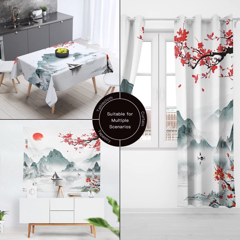 Witzest Japanese Cherry Blossom Shower Curtain Set, Asian Anime Shower Curtains for Bathroom Cool Watercolor Abstract Art Decor Polyester Fabric-72" x 72" - Image 4