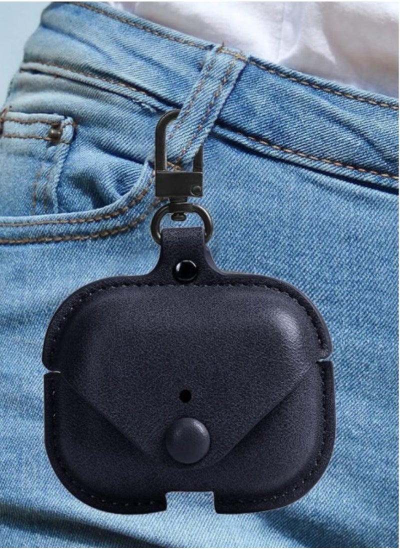 Generic - AirPods Pro 2 Case (2022), Leather Protective Case Skin Cover with Keychain and Lock for Apple Airpods Pro 2 Case Black - Image 1