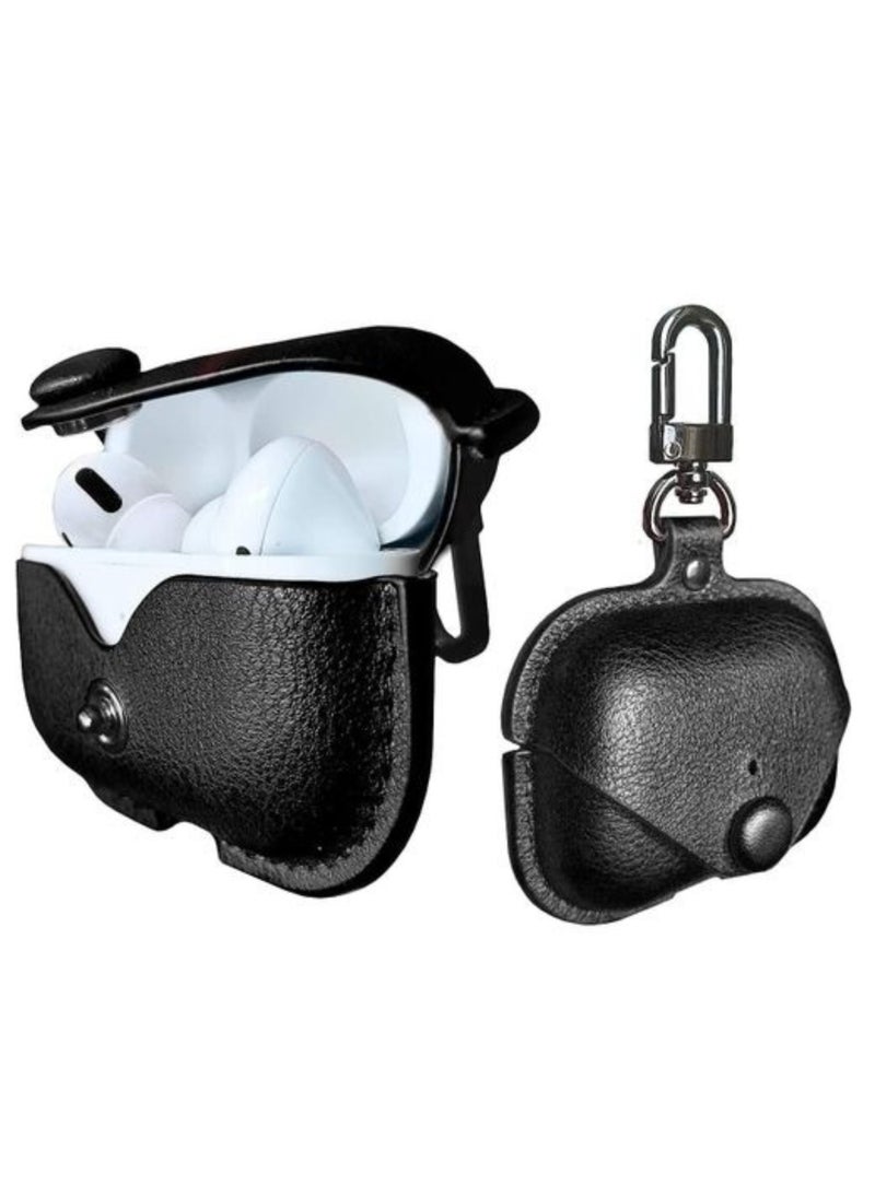 Generic - AirPods Pro 2 Case (2022), Leather Protective Case Skin Cover with Keychain and Lock for Apple Airpods Pro 2 Case Black - Image 1