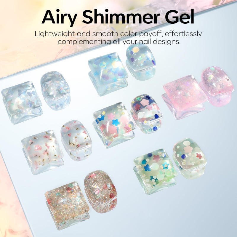 modelones Gel Nail Polish Set, 6 Colors Dried Flower Laser Butterfly Blue Pink Star Shape Ornament Glitter Gel Polish Collection with Wooden Stick All Seasons Soak Off LED Manicure DIY Gift - Image 2