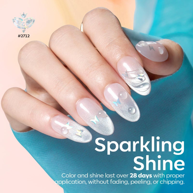 modelones Gel Nail Polish Set, 6 Colors Dried Flower Laser Butterfly Blue Pink Star Shape Ornament Glitter Gel Polish Collection with Wooden Stick All Seasons Soak Off LED Manicure DIY Gift - Image 4