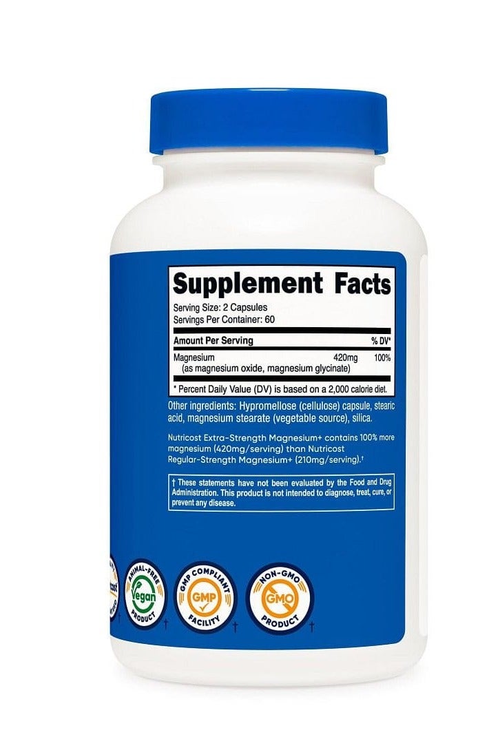 Nutricost Magnesium Glycinate 420mg, 120 Capsules 60 Servings - Image 2