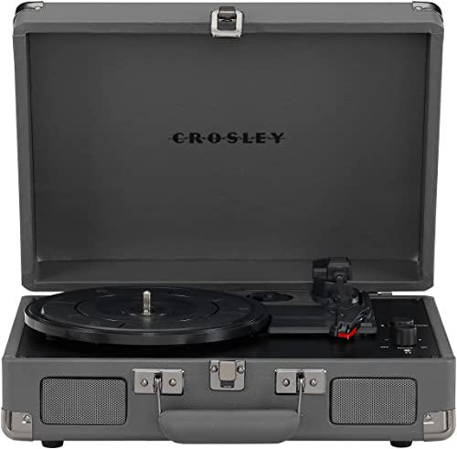 Crosley CR8005F-SG Cruiser Plus Vintage 3-Speed Bluetooth in/Out Suitcase Vinyl Record Player Turntable, Slate - Image 1