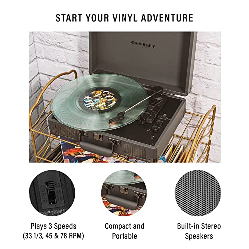 Crosley CR8005F-SG Cruiser Plus Vintage 3-Speed Bluetooth in/Out Suitcase Vinyl Record Player Turntable, Slate - Image 2