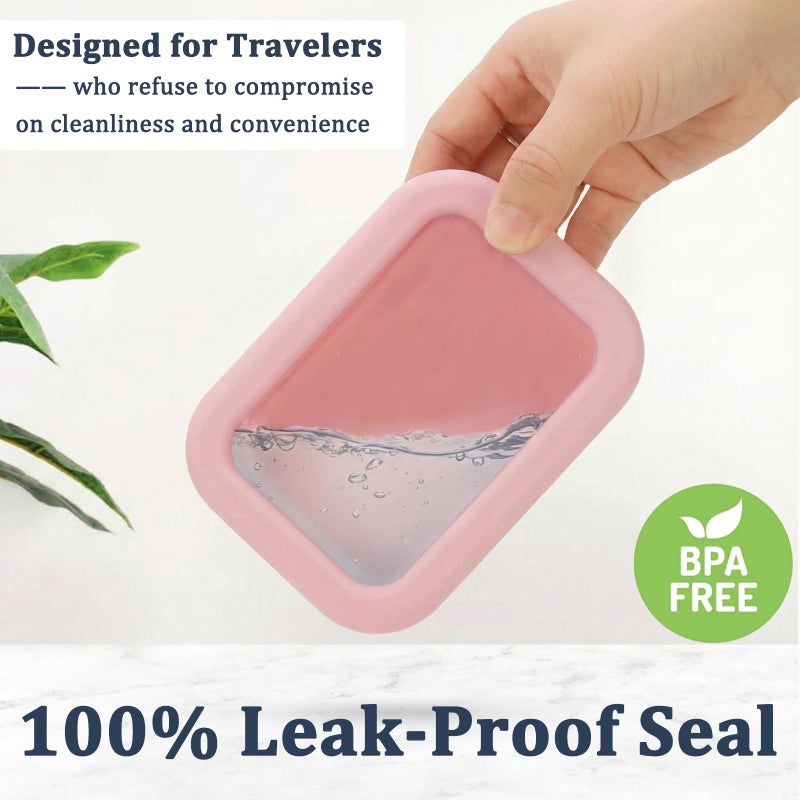 HighHerz Leak Proof Silicone Travel Soap Case with Draining Tray - Bar Soap Holder for Travel, Gym & Camping - Mess-Free Portable Soap Container for Carry-on Bags (Light Pink) - Image 3