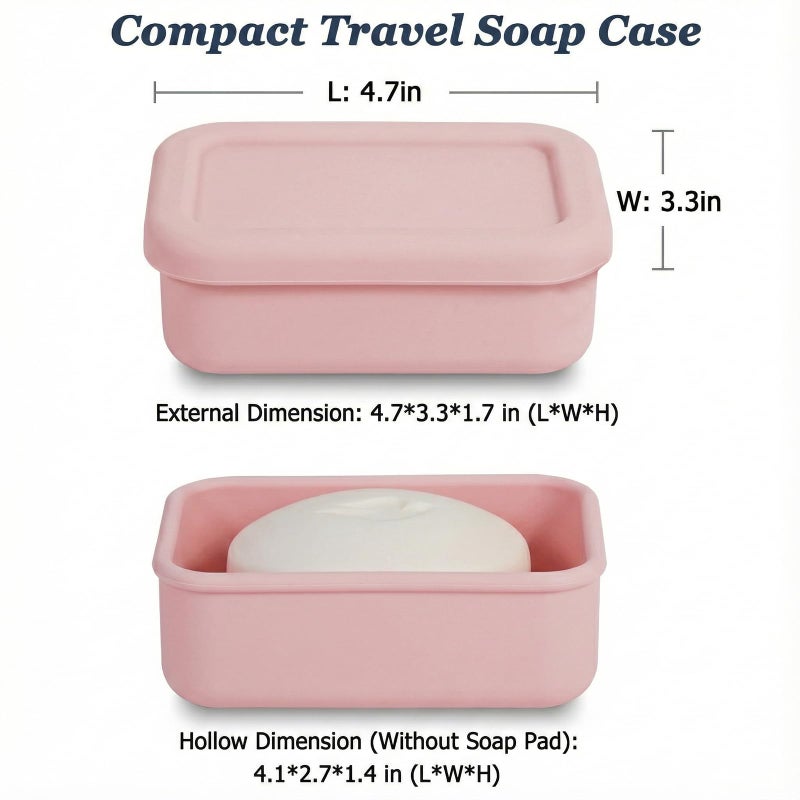 HighHerz Leak Proof Silicone Travel Soap Case with Draining Tray - Bar Soap Holder for Travel, Gym & Camping - Mess-Free Portable Soap Container for Carry-on Bags (Light Pink) - Image 2