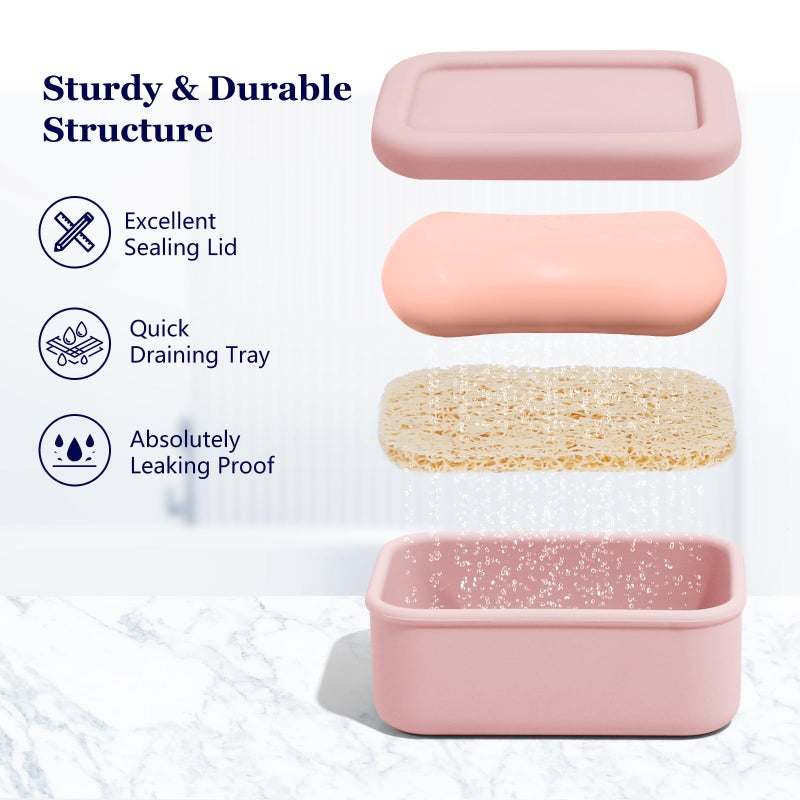 HighHerz Leak Proof Silicone Travel Soap Case with Draining Tray - Bar Soap Holder for Travel, Gym & Camping - Mess-Free Portable Soap Container for Carry-on Bags (Light Pink) - Image 5