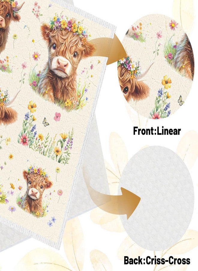 InIsaJace Swedish Dishcloths for Kitchen, 6PCS Floral Highland Cow Swedish Dish Cloths Gift Set, Reusable Washable Absorbent Dish Towel for Home Cleaning - Image 4