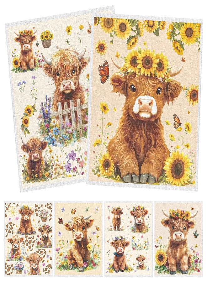 InIsaJace Swedish Dishcloths for Kitchen, 6PCS Floral Highland Cow Swedish Dish Cloths Gift Set, Reusable Washable Absorbent Dish Towel for Home Cleaning - Image 1