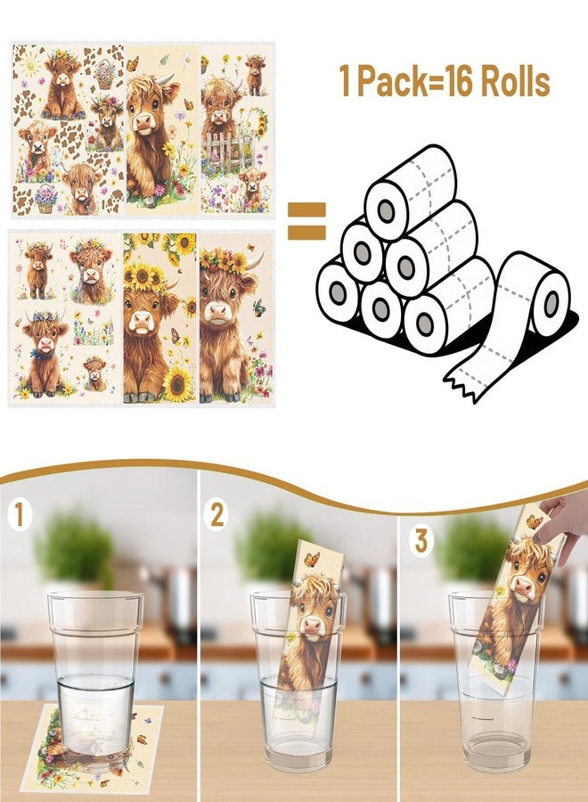 InIsaJace Swedish Dishcloths for Kitchen, 6PCS Floral Highland Cow Swedish Dish Cloths Gift Set, Reusable Washable Absorbent Dish Towel for Home Cleaning - Image 3