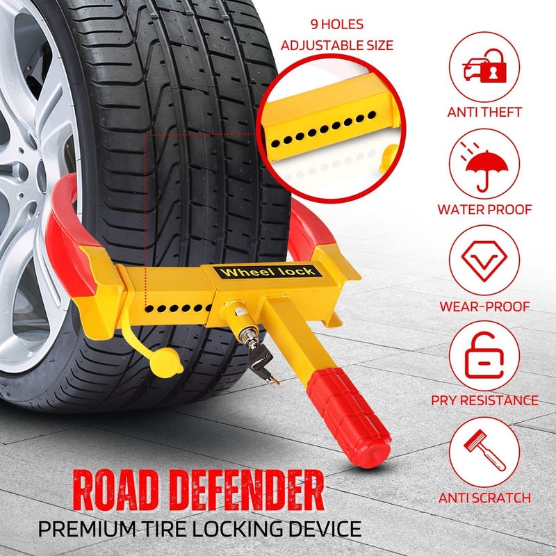 Flexzion Heavy Duty Wheel Lock Clamp - Anti-Theft Tire Claw for Cars, RVs, Trailers, and Golf Carts with Two Keys - Image 4