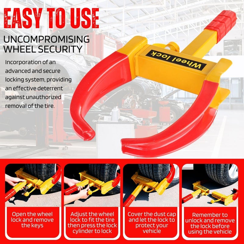 Flexzion Heavy Duty Wheel Lock Clamp - Anti-Theft Tire Claw for Cars, RVs, Trailers, and Golf Carts with Two Keys - Image 5