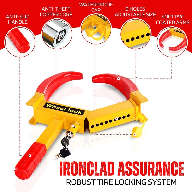 Flexzion Heavy Duty Wheel Lock Clamp - Anti-Theft Tire Claw for Cars, RVs, Trailers, and Golf Carts with Two Keys - Image 3