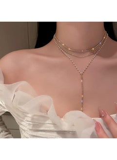 Korean Retro Pearl Diamond Tassel Neck Chain Cyber Celebrity Elegant Design Sense Flower Bow Clavicle Chain Necklace For Women