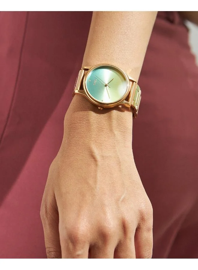 Teal By Chumbak | Ombre Green Watch - Metal Link Strap