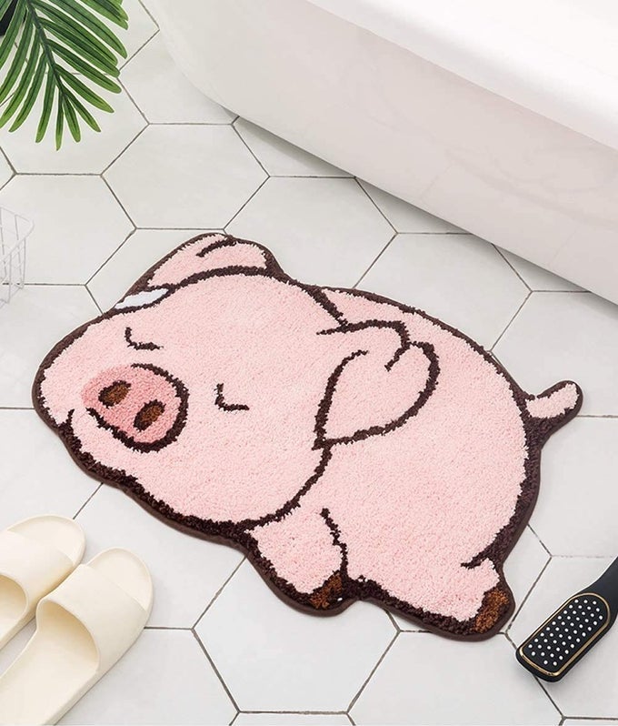 THICK BATHMAT PINK PIG DESIGN CUTE BATHROOM MATBATH RUGKIDS ROOMSHOWROOM BATHMATNONSLIP BATH RUGSPLAY CARPET AREA RUGPHOTOGRAPHY PROPSHOME DECORINDOOR MAT SLEEPING PIG