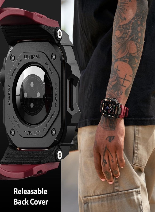 ULTIMAL Rugged Case with Band for Apple Watch 45mm,Compatible with Apple Watch Series 9/8/7 45mm Band Men,Military Grade Shockproof Bumper Cover for iWatch Tactical Band Men (45mm, Red) - Image 4