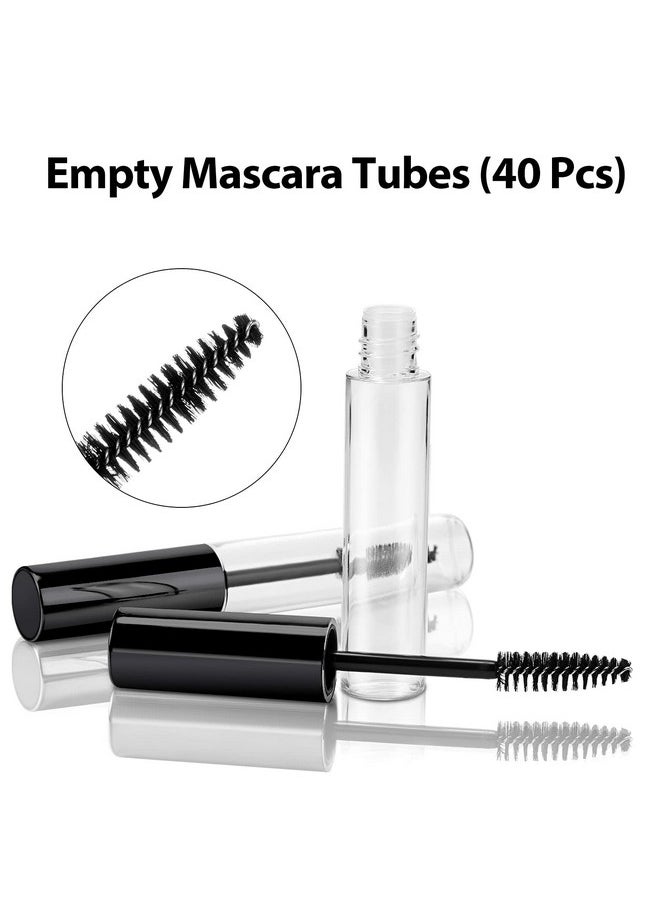 Maitys - 40 Pieces 10 ml Empty Mascara Tubes Eyelash Wand Refillable Clear Bottles Eyelash Cream Container Bottle with 4 Pieces Transparent Funnels Transferring Castor Oil for DIY Cosmetics (Black) - Image 1