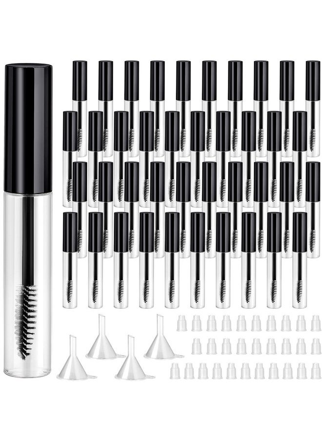 Maitys - 40 Pieces 10 ml Empty Mascara Tubes Eyelash Wand Refillable Clear Bottles Eyelash Cream Container Bottle with 4 Pieces Transparent Funnels Transferring Castor Oil for DIY Cosmetics (Black) - Image 1