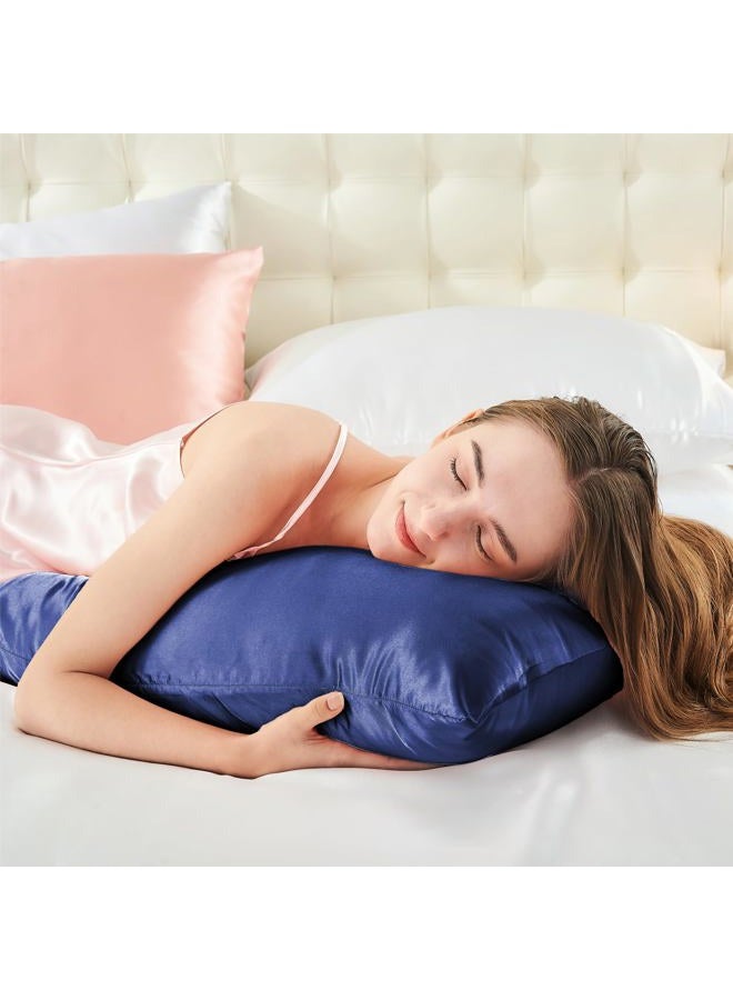 BEDELITE غطاء وسادة جسم ساتان، ناعم للغاية وبارد، غطاء وسادة جسم لل شعر والبشرة، غطاء وسادة طويل حريري قابل للتنفس (20"x54"، أزرق داكن) - Image 5