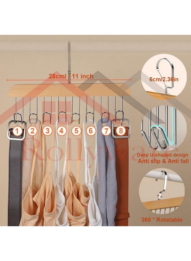 ROLLYWARE Wooden Belt Hanger for Closet with 8 Hooks, Sturdy Wooden Non-Slip Belt Holder for Wardrobe Space Saving Organizer Rotating Display Belt Rack for Bra Hat Tank Tops (Natural Wood, 1) - Image 2