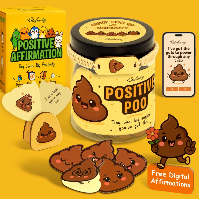 Stofinity Positive Poo Affirmation Jar - 60 Funny Affirmation Cards For Women Men  Emotional Support Poop Gifts  Cute Birthday Gifts For Teens Girl Trendy Stuff  Unique Inspirational Gift For Him Her - Image 1