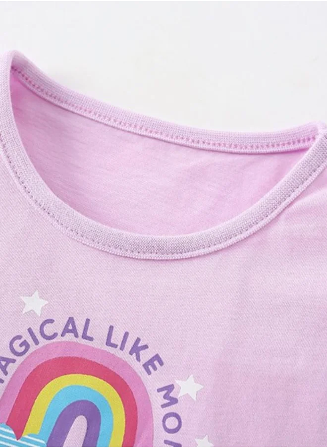 يونيكي Pink Printed Short Sleeve Crew Neck T-Shirt