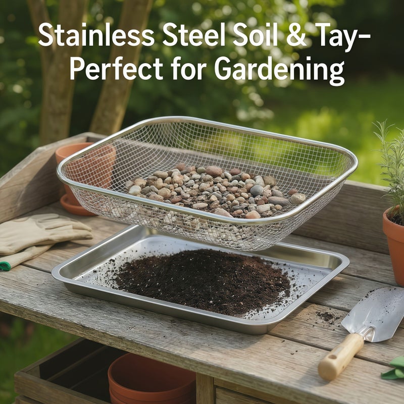 2Pcs Stainless Steel Colander Garden Sieve Tray Set for Soil Compost Sand Filtration - Image 1