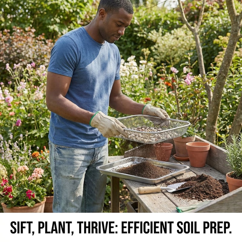 2Pcs Stainless Steel Colander Garden Sieve Tray Set for Soil Compost Sand Filtration - Image 2