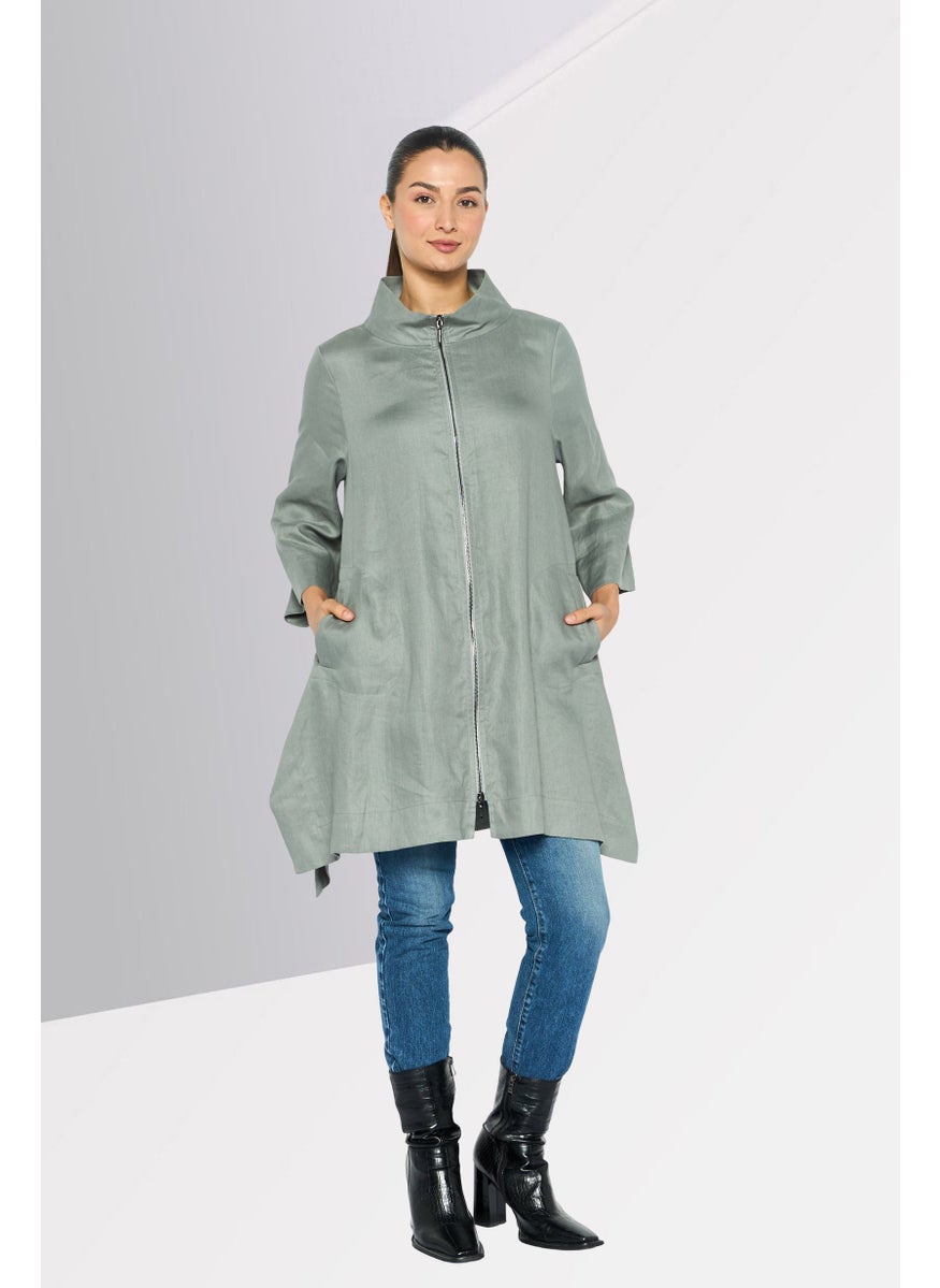 EMPORIO ARMANI Women Plain Trench Coat Jacket, Grey  - Image 2