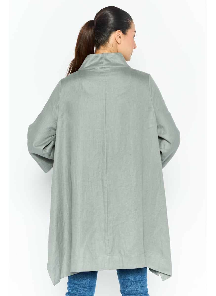 EMPORIO ARMANI Women Plain Trench Coat Jacket, Grey  - Image 4