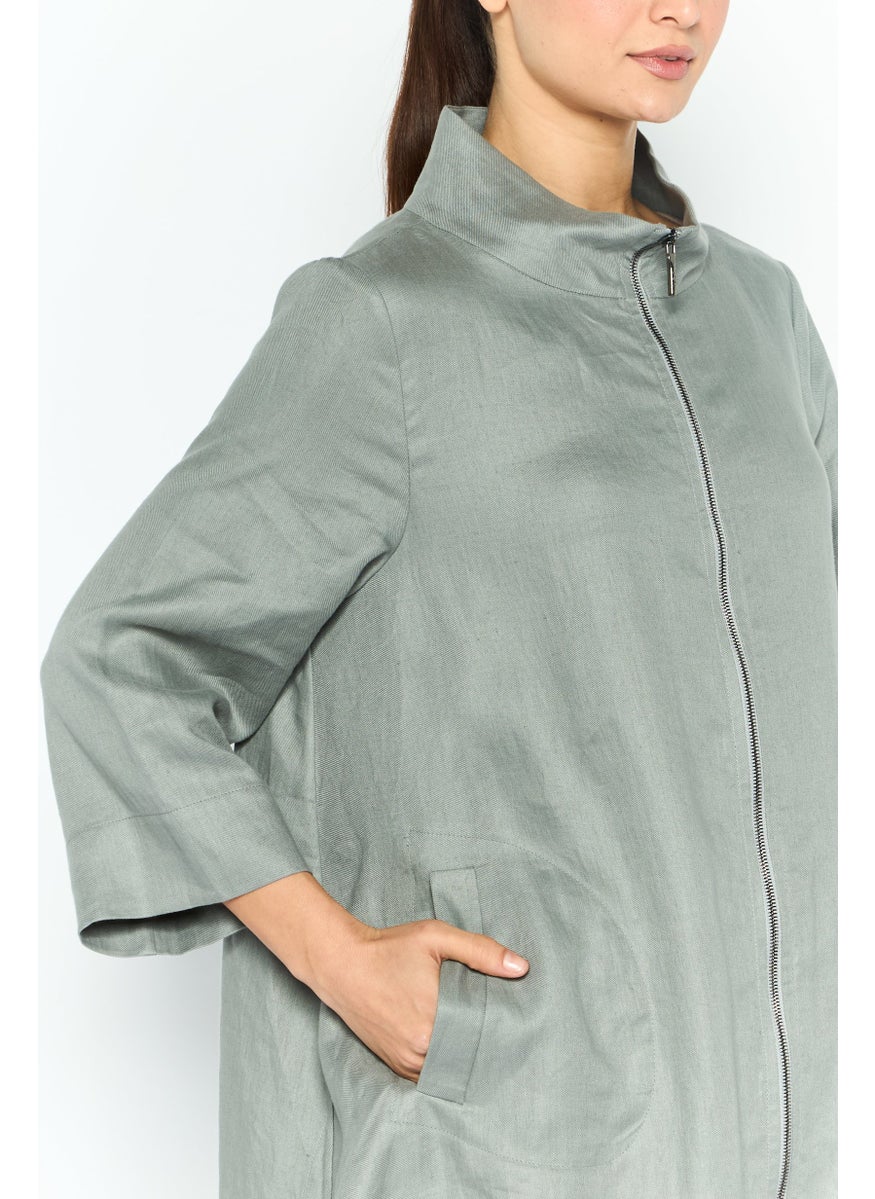 EMPORIO ARMANI Women Plain Trench Coat Jacket, Grey  - Image 3