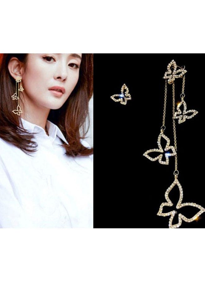 NIBEMINENT - Butterfly Designed Rhinestone Studded Dangle Earrings - Image 1