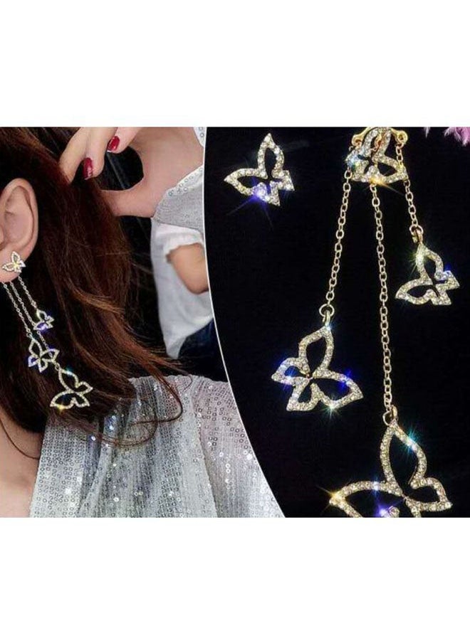 NIBEMINENT - Butterfly Designed Rhinestone Studded Dangle Earrings - Image 1