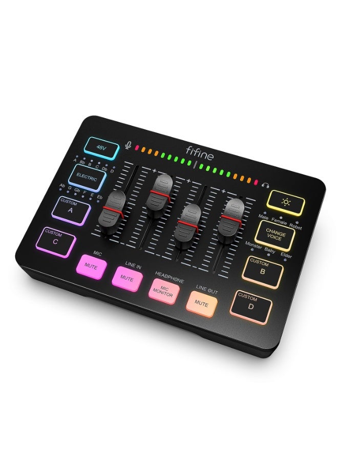 FIFINE Gaming Audio Mixer, Streaming RGB PC Mixer with XLR Microphone Interface, Individual Control, Volume Fader, Mute Button, 48V Phantom Power, for Podcast/Recording/Vocal/Game Voice-AmpliGame SC3 - Image 1