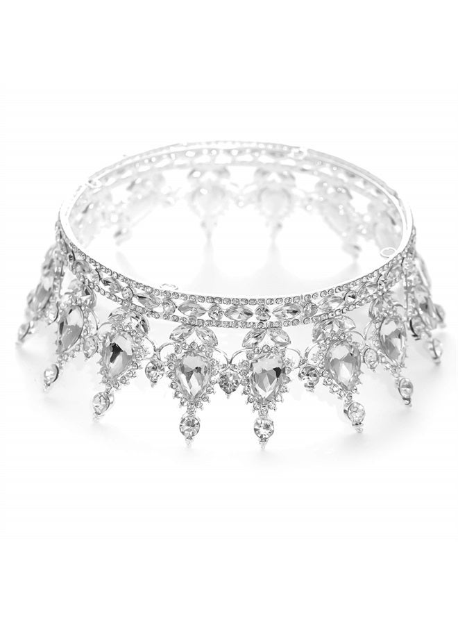 Queen Crown Rhinestone Wedding Crowns and Tiaras for Women Costume Party Hair Accessories Princess Birthday Crown Crystal Bridal Crown (Silver+White)