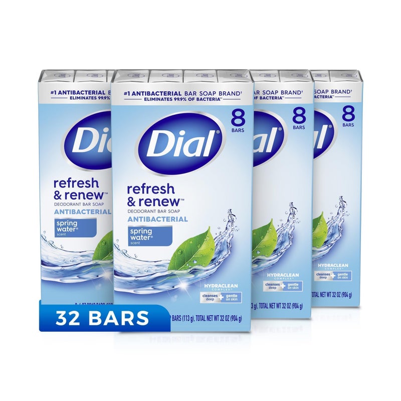 Dial Antibacterial Bar Soap Spring Water 32 Bars 8 Count Pack of 4