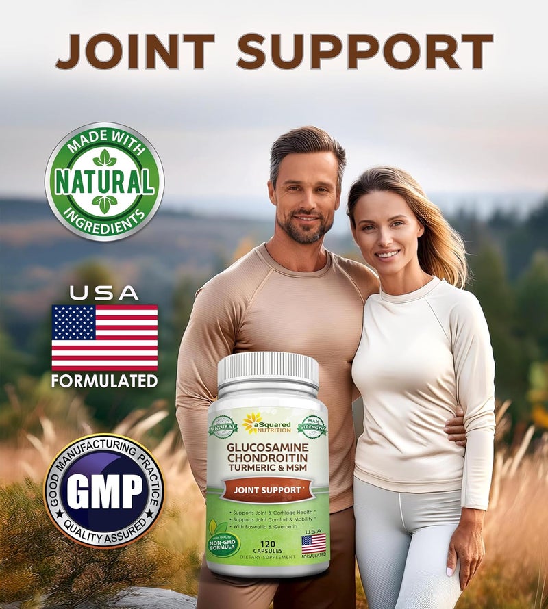 aSquared Nutrition Glucosamine Chondroitin Turmeric MSM Boswellia  120 Capsules  Joint Support Supplement  Joint Support Relief Pills for Health  Natural Supplement for Back Knee  Hands - Image 2