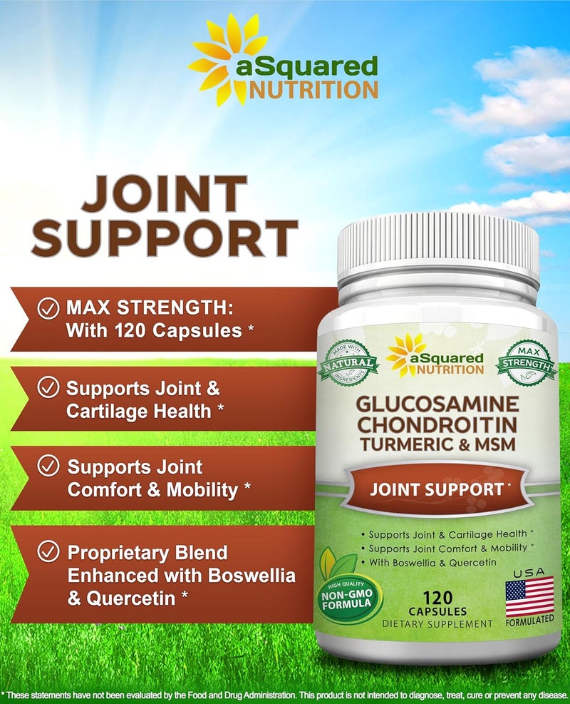 aSquared Nutrition Glucosamine Chondroitin Turmeric MSM Boswellia  120 Capsules  Joint Support Supplement  Joint Support Relief Pills for Health  Natural Supplement for Back Knee  Hands - Image 3