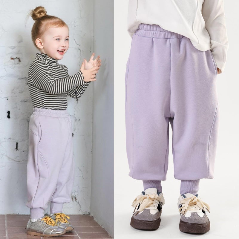 MINI PANDA Toddler Cotton Pull On Joggerï¼ŒFashion Little Girl Pants Lilac Purple - Image 5