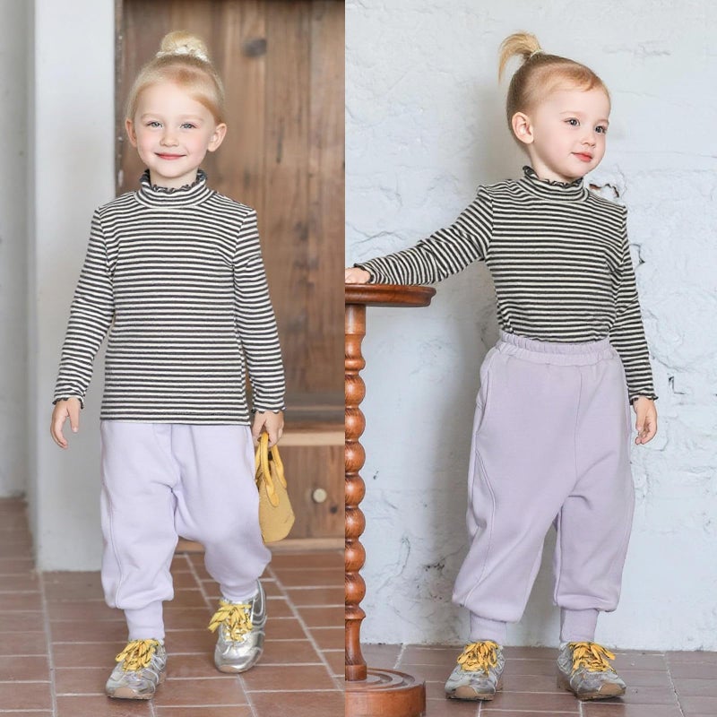 MINI PANDA Toddler Cotton Pull On Joggerï¼ŒFashion Little Girl Pants Lilac Purple - Image 3