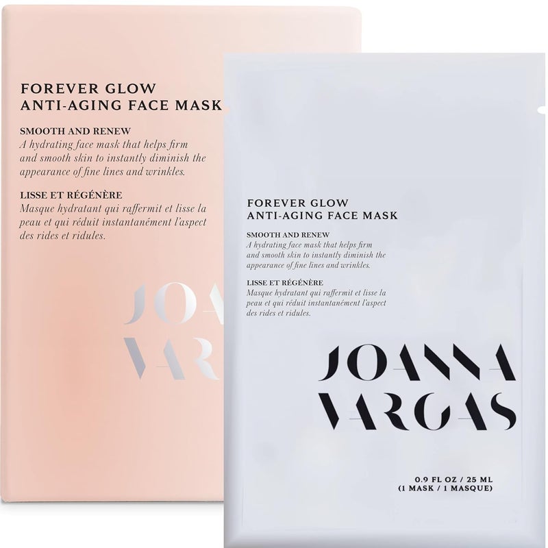 Joanna Vargas Joanna Vargas Forever Glow Anti Aging Face Mask for Women  Hydrating Sheet Mask For Radiance  Youthful Glow  Moisturizing Face Mask with Gingko Biloba  Plumping Facial Sheet Mask  Single Sheet