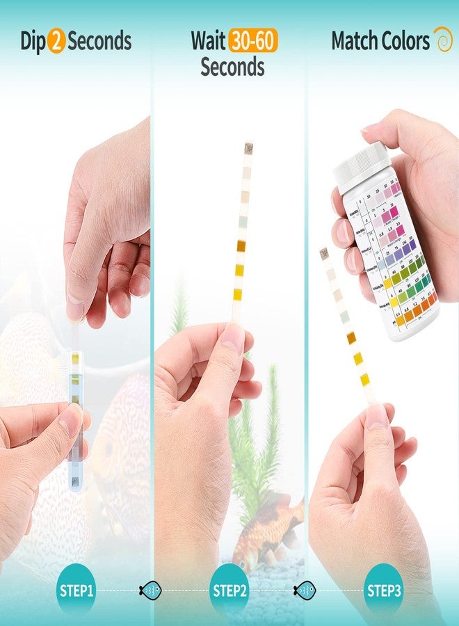 مجموعة اختبار أحواض السمك Umlecoa 7 في 1 للمياه العذبة والمالحة - 125 شريط اختبار مع أنبوب اختبار ومقياس حرارة - شرائط اختبار مياه سريعة ودقيقة لأحواض السمك/البرك/المسابح - Image 3
