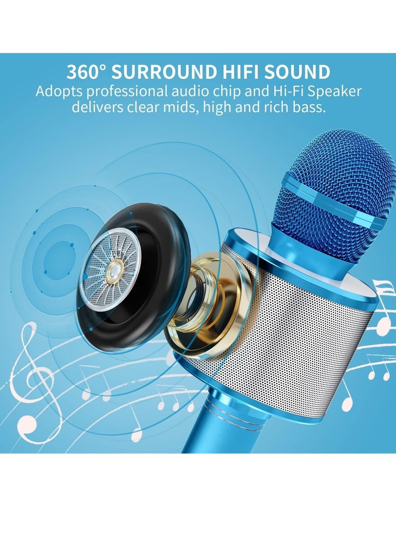 Kids Microphone for Singing, Wireless Bluetooth Karaoke Microphone for Adults, Portable Handheld Karaoke Machine, Toys for Boys and Girls Gift for Birthday Party (Blue). - Image 4