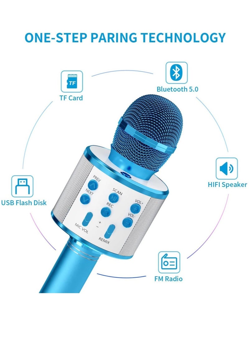 Kids Microphone for Singing, Wireless Bluetooth Karaoke Microphone for Adults, Portable Handheld Karaoke Machine, Toys for Boys and Girls Gift for Birthday Party (Blue). - Image 2