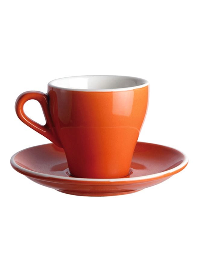 Sharpdo Glazed Ceramic Coffee Cup And Dish Orange Saucer(12.5x12.5)cm - Image 1